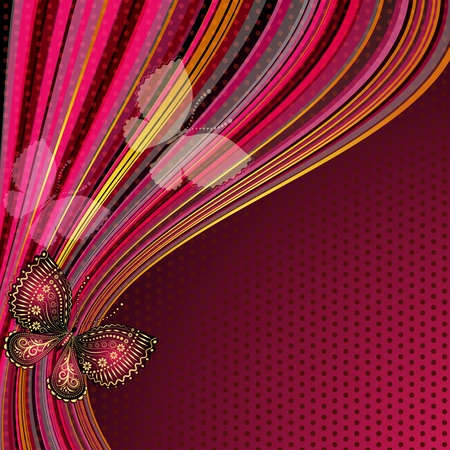 Vintage vivid wave striped frame with polka dots and butterfliesのイラスト素材