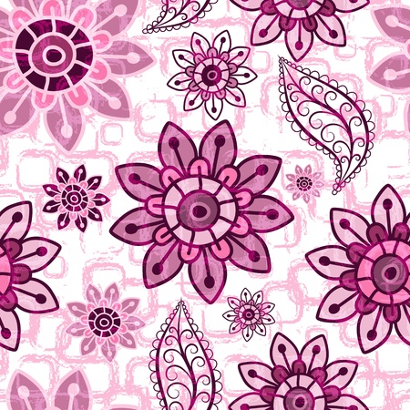 Pink floral seamless transparent grunge pattern with vintage flowers のイラスト素材