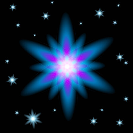 Bright glowing Christmas star in the dark sky around other stars (vector EPS 10)のイラスト素材