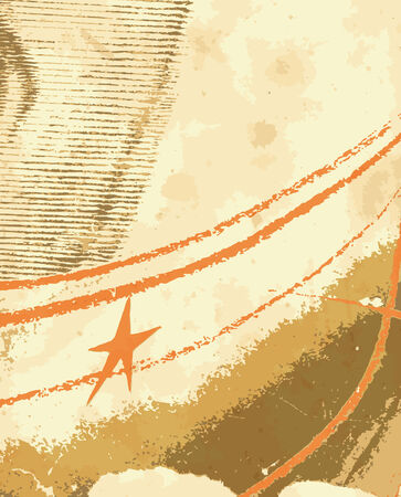 Old spotty grunge paper with strips and orange star のイラスト素材