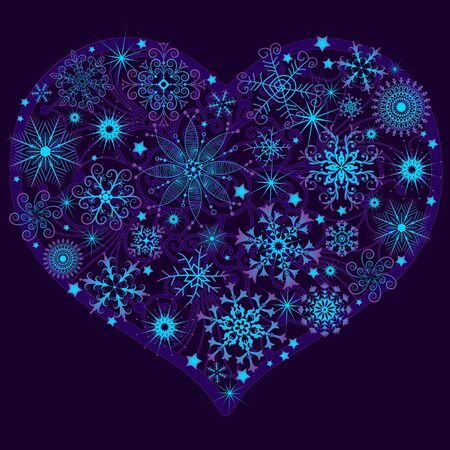 Christmas snow heart with glowing snowflakes and stars vectorのイラスト素材
