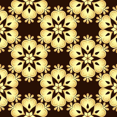 Seamless brown vintage pattern with gold flowers, vectorのイラスト素材