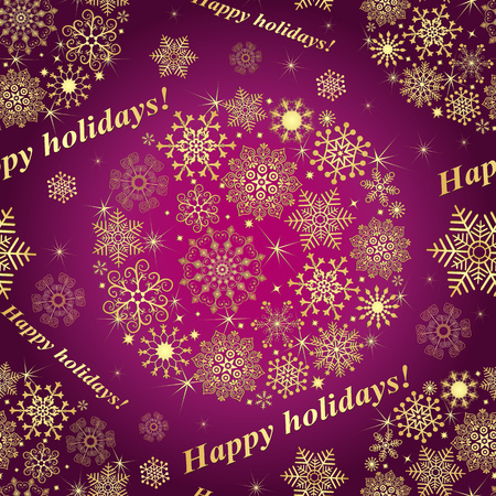 Christmas purple seamless pattern with gold vintage filigree snowflakes (vector)のイラスト素材