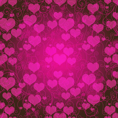 Valentine purple frame with pink translucent hearts and curlsのイラスト素材