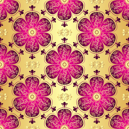 Vintage golden seamless pattern with gradient purple flowersのイラスト素材