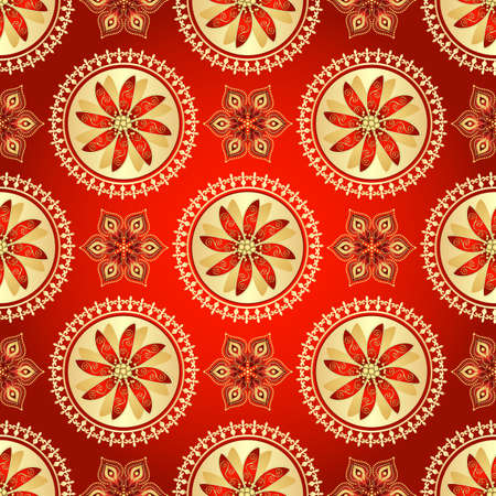 Floral dark red seamless pattern with vintage flowers and gold ringsのイラスト素材