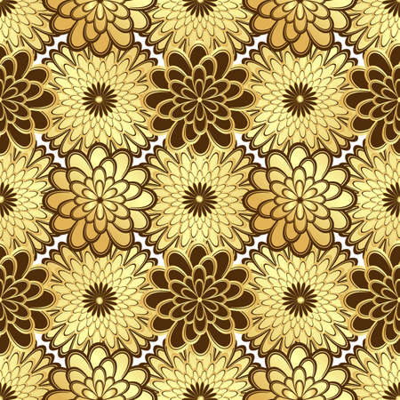 Floral golden seamless pattern with gold and brown vintage flowersのイラスト素材