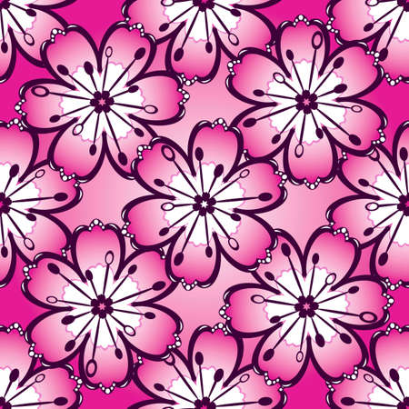 Vintage pink seamless pattern with gradient purple flowersのイラスト素材