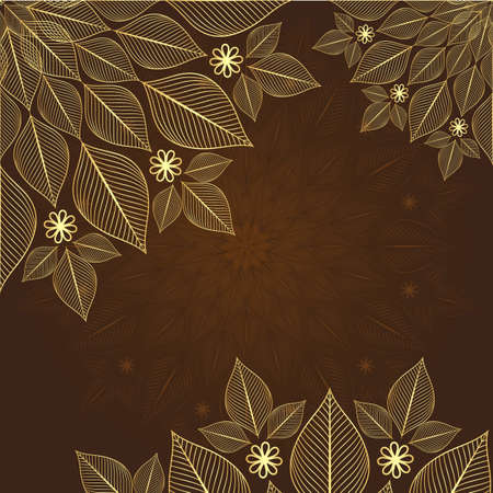 Brown vintage frame with lacy gold flowersのイラスト素材