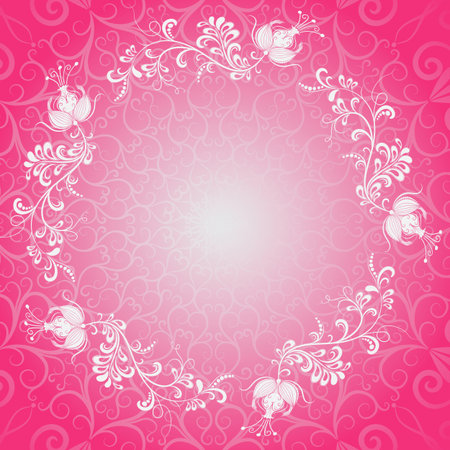 Pink floral lacy spring frame with white flowers (vector)のイラスト素材
