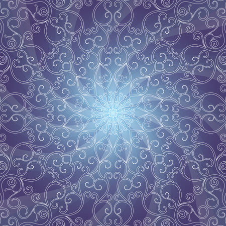 Blue vintage frame with rays and lacy mandala, vector illustrationのイラスト素材