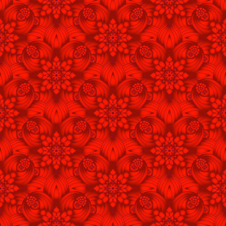 Bright red gradient seamless pattern with abstract vintage pieces, vectorのイラスト素材