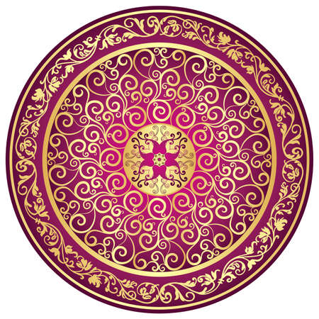 Round gold-purple-vintage pattern over white (vector)のイラスト素材