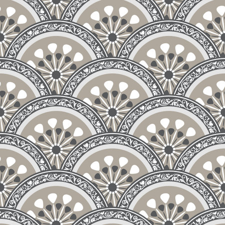 Vintage seamless pattern with gray circles with border, vectorのイラスト素材
