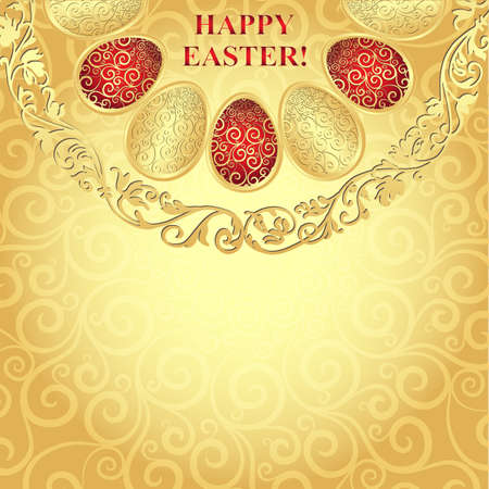 Easter golden frame with gradient lacy eggs, vector illustrationのイラスト素材