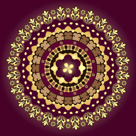 Gold and purple vintage round pattern over dark, vectorのイラスト素材