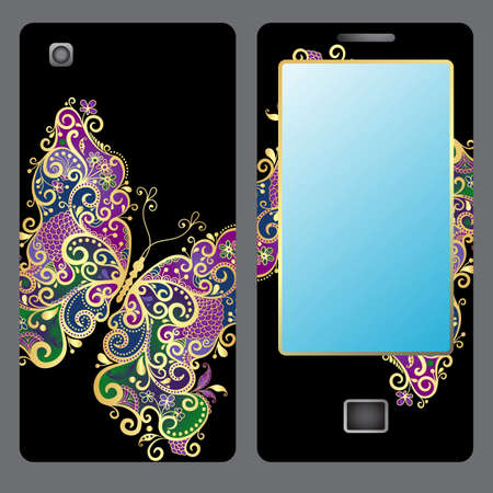 Design for a mobile phone with a vintage gold plated butterflyのイラスト素材