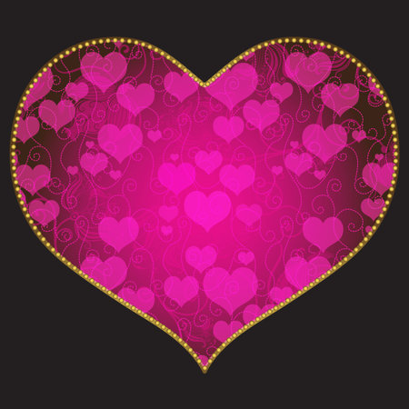 Frame in the shape of heart with floral pattern on black background, vector eps10のイラスト素材