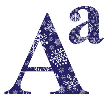 Uppercase and lowercase the first letter of the English alphabet with a winter pattern of snowflakes, vectorのイラスト素材