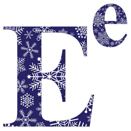 Uppercase and lowercase letters of the English alphabet E with winter pattern carved snowflakes, vectorのイラスト素材