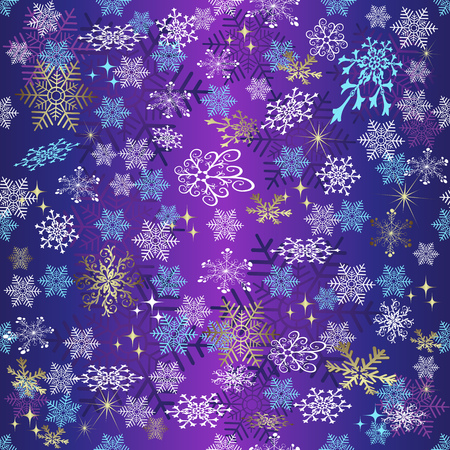 Violet gradient seamless Christmas pattern with snowflakes and stars, vector eps 8のイラスト素材
