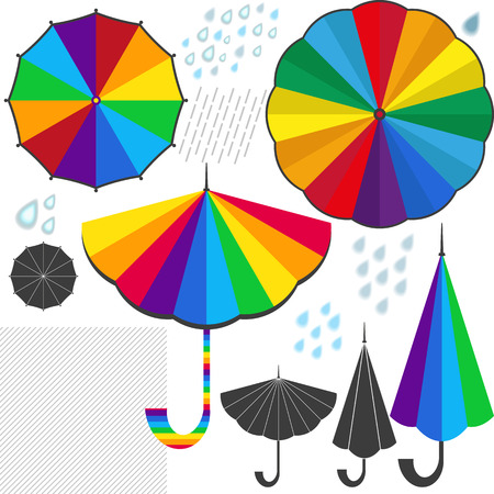 Set of colorful umbrellas and raindrops.のイラスト素材