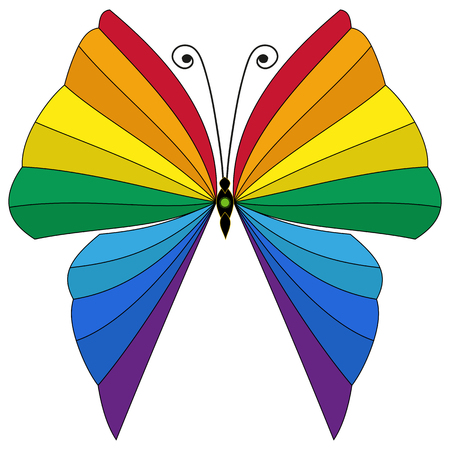 Rainbow striped butterfly isolated on transparent background. Vector image. Eps 8のイラスト素材