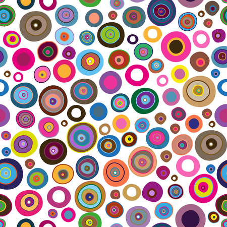 Seamless colorful pattern with painted rings and dots and concentric circles on transparent background. Vector image. Eps 8のイラスト素材