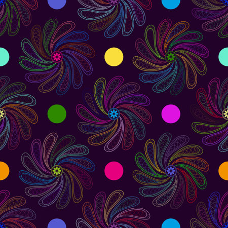Motley geometric seamless floral pattern with colorful polka dots. Vector eps 10のイラスト素材