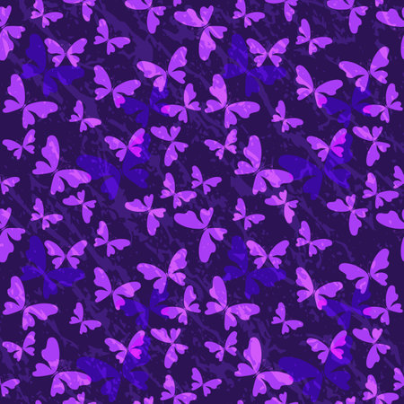 Dark purple seamless grunge pattern with pink butterflies. Vector eps 10のイラスト素材