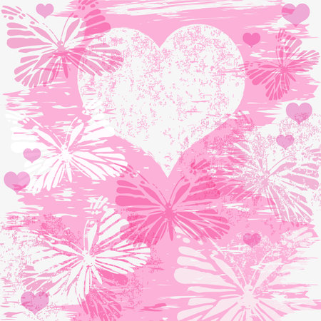 Vectoq Valentine grunge rose frame with translucent heart and butterfliesのイラスト素材