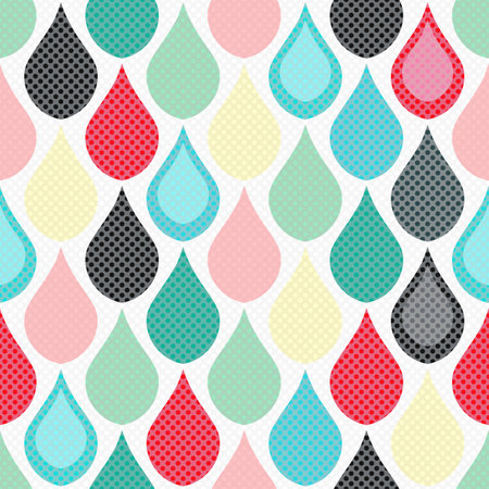 Colorful seamless geometric pattern with polka dot droplets in retro style. Vector imageのイラスト素材