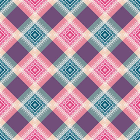 Seamless pattern with rhombuses made of wavy lines in boho style in pastel retro colors. Vector imageのイラスト素材