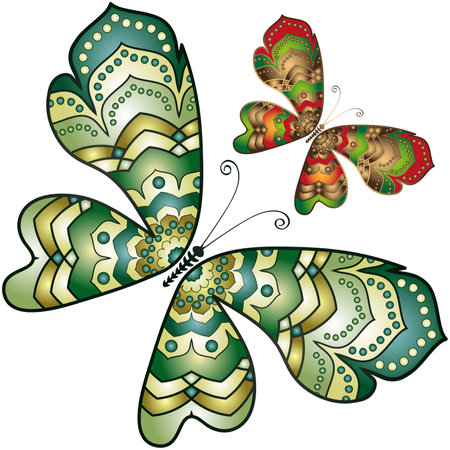 Vector vintage isolated colorful gradient butterflies for your design. Transparent backgroundのイラスト素材