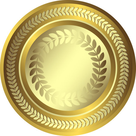 Vector vintage golden decorative plate with floral ornament isolated on whiteのイラスト素材