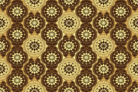 Vector hand drawn seamless golden pattern with rhombuses and mandalas. Islam, Arabic, Indian, ottoman, Asian motifs.のイラスト素材