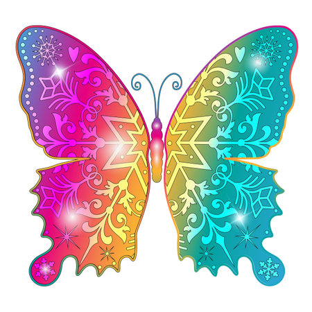 Vector vintage colorful gradient butterfly isolate on transparent backgroundのイラスト素材
