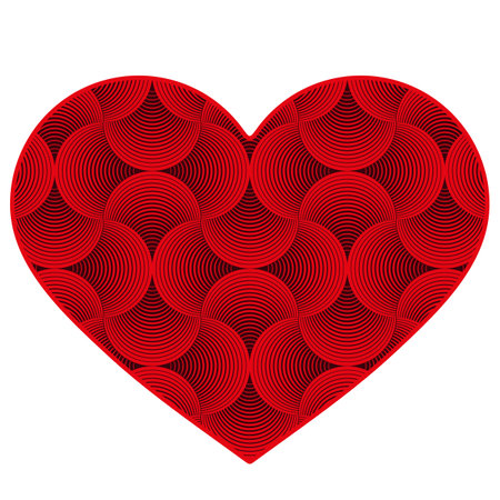 Vector valentines red heart with vintage pattern on transparent backgroundのイラスト素材