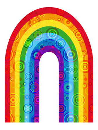 Vector stylized rainbow illustration with translucent vintage circle pattern. Isolated on transparent backgroundのイラスト素材