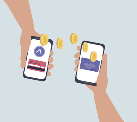 transfer of money online through bank mobile applications. payment via wireless smartphone. purchase...