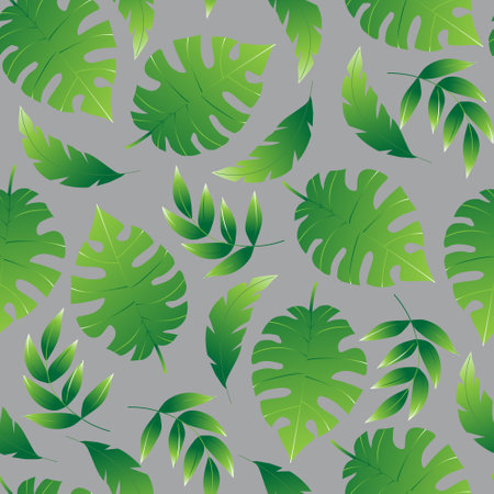 Tropical palm leaves, botanical vector illustration, seamless pattern. Flat style for spring and summer design.のイラスト素材