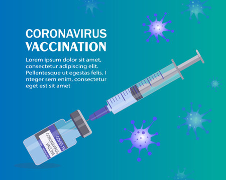 The only effective coronavirus vaccine. Glass ampoule with medicine and syringe. Timely vaccination against Covid-19. Protection against viruses and disease. Health care concept. Vector illustration.のイラスト素材