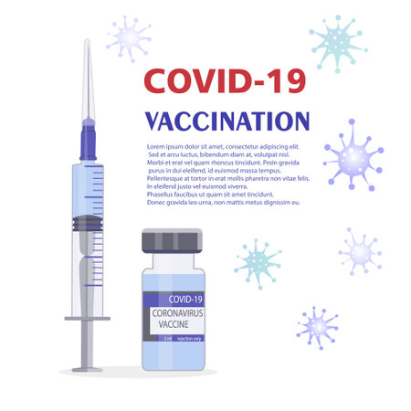 The only effective coronavirus vaccine. Glass ampoule with medicine and syringe. Timely vaccination against Covid-19. Protection against viruses and diseaseのイラスト素材