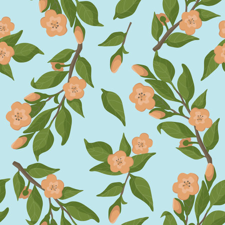 Spring or summer botanical seamless pattern. Flowering tree branch. Apple tree, cherry tree or...