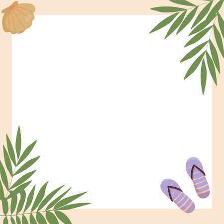 Square frame with palm leaves. Vacation and beach party concept. Background vector illustration.のイラスト素材