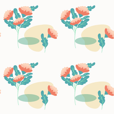 Seamless Botanical Pattern. Rose or peony branches with blooming buds and leaves. Vector background for paper, textile, cover or home decor.のイラスト素材