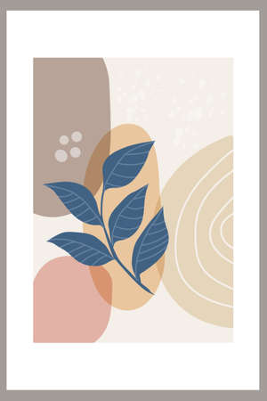 Abstract Template, organic simple shapes and natural botanical elements. Collage style, Minimal and natural wall art. Pastel earthy colors. Vector banners for postcards and covers for social networks.のイラスト素材