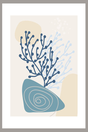 Abstract Template, organic simple shapes and natural botanical elements. Collage style, Minimal and natural wall art. Pastel earthy colors. Vector banners for postcards and covers for social networks.のイラスト素材