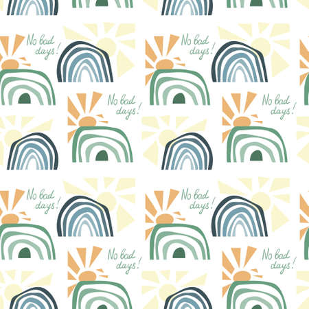 Seamless pattern. Hand drawn rainbow pattern in boho style. Abstract minimalist elements. Scandinavian design in pastel colors. Vector background for fabric, packaging, textiles, wallpaper, clothes.のイラスト素材