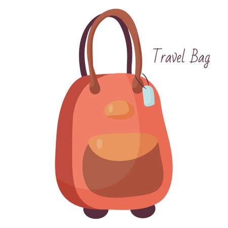 Comfortable travel suitcase on wheels. Vector object for relaxing and carrying things. Casual style. Fashion accessory. Simple flat illustration.のイラスト素材